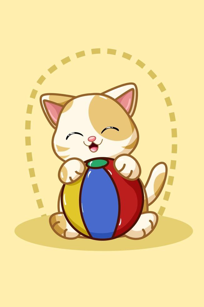 um gato amarelo traz uma ilustração de bola vetor
