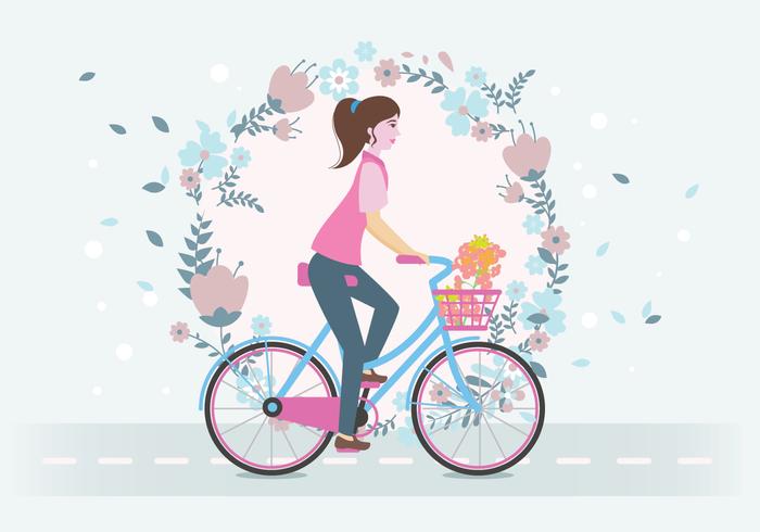 Mulher, montando, um, bicicleta, vetorial vetor