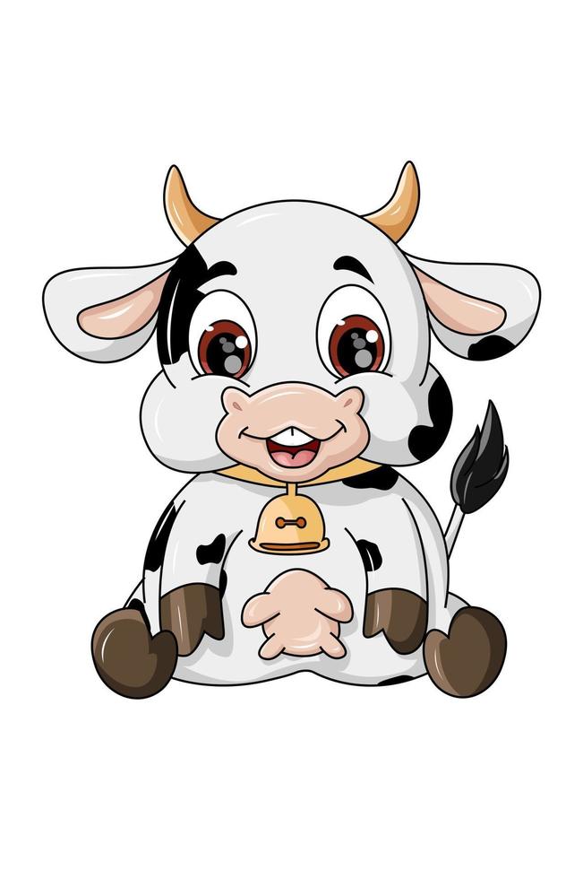 uma vaca feliz e fofa sentada, ilustração em vetor desenho animal