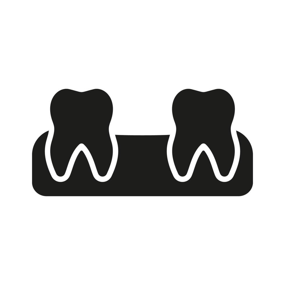 ausência de dentes dentro Academia silhueta ícone. humano dente perder glifo pictograma. oral doença. perdido bebê dente. espaço entre dentes. dental tratamento sólido placa. odontologia símbolo. isolado vetor ilustração.