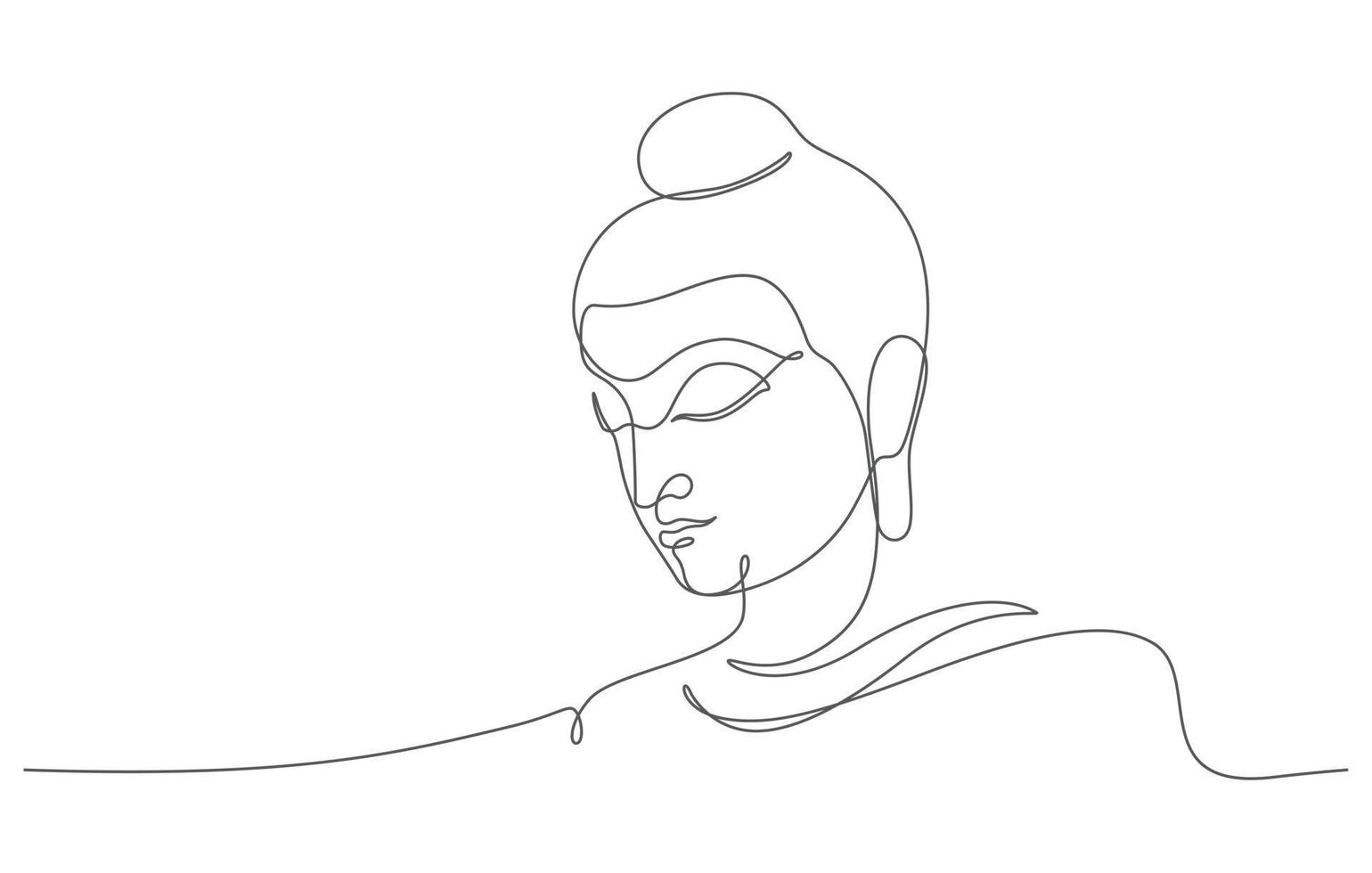 Buda face retrato dentro contínuo linha desenhando vetor