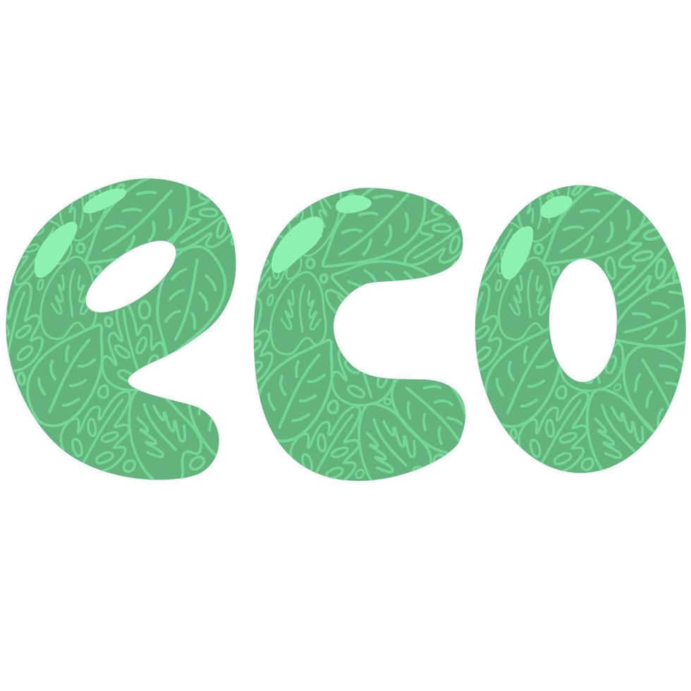 moderno eco letras com folhas. a conceito do ecologia, zero desperdício e sustentabilidade. colori plano ilustração isolado em branco vetor