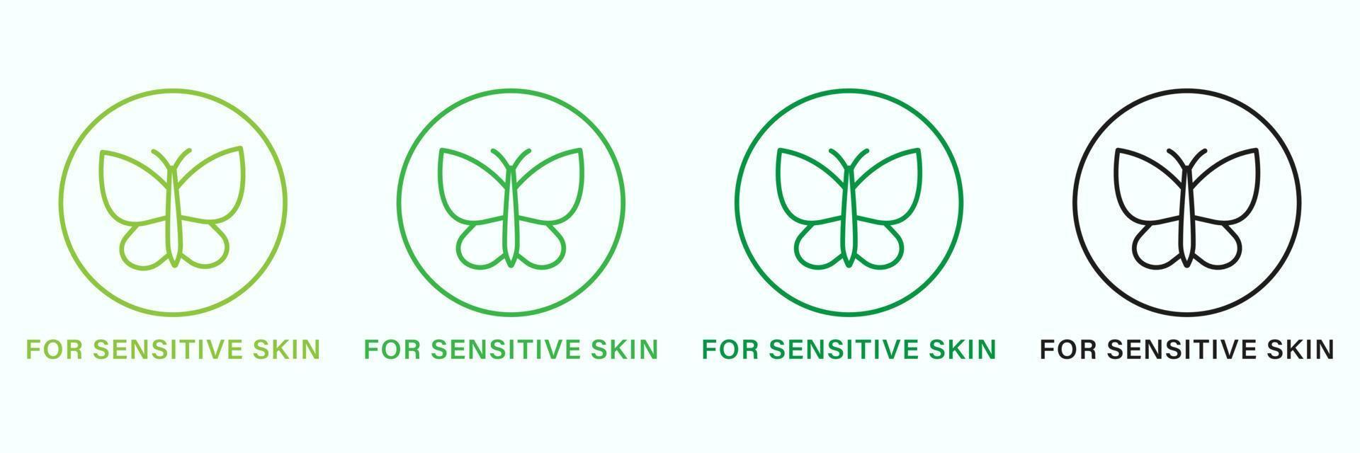 dermatologia produtos para sensível pele linha verde e Preto ícone definir. hipoalergênico produtos para pele face pictograma. dermatologicamente ícone do sensível pele símbolo. isolado vetor ilustração.