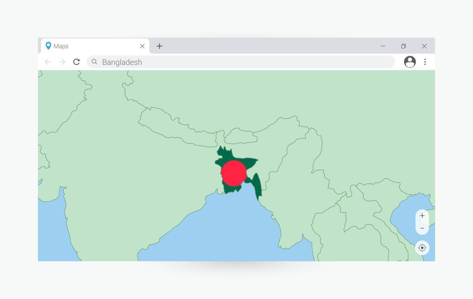 navegador janela com mapa do Bangladesh, procurando Bangladesh dentro Internet. vetor