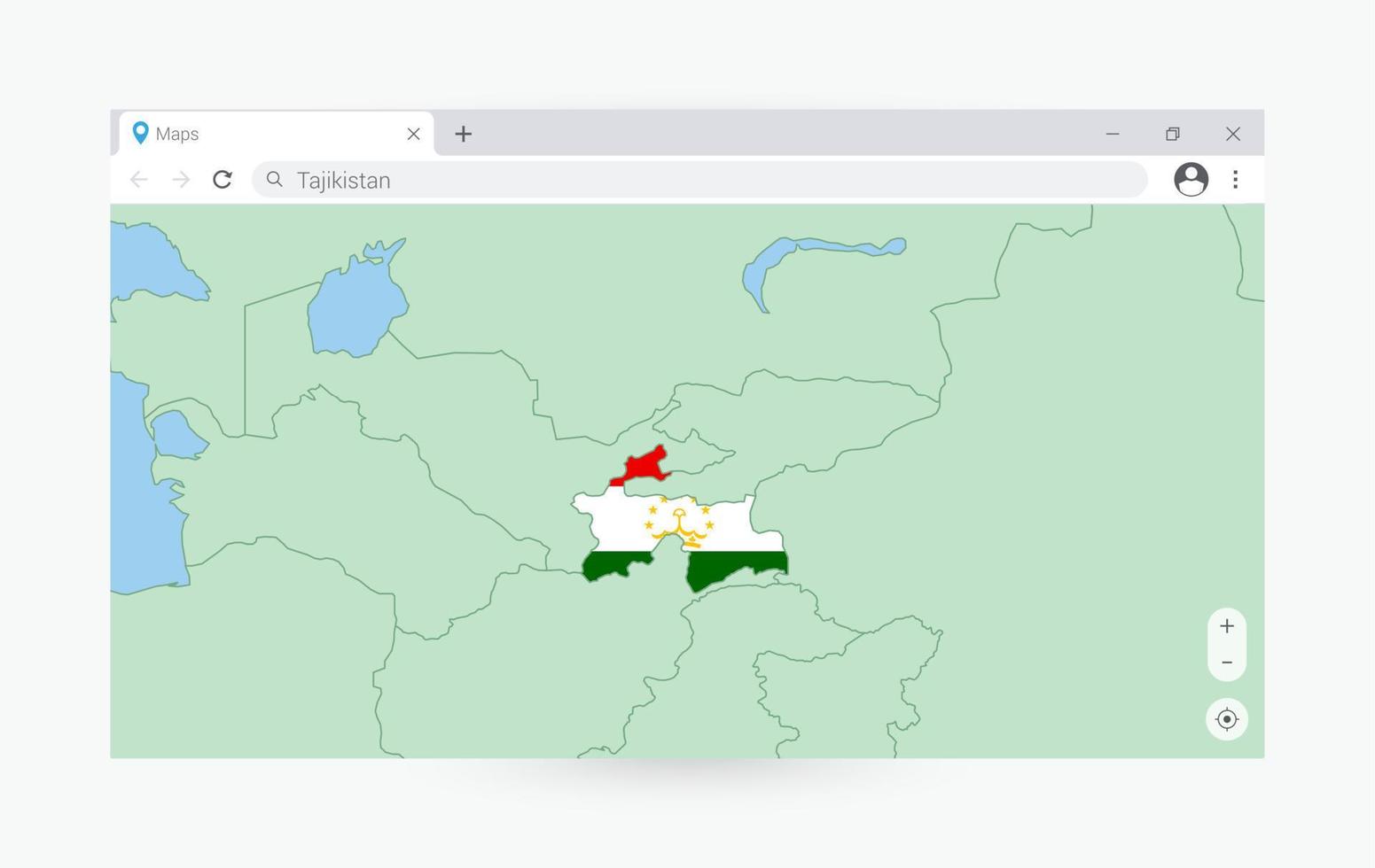 navegador janela com mapa do tadjiquistão, procurando tajiquistão dentro Internet. vetor