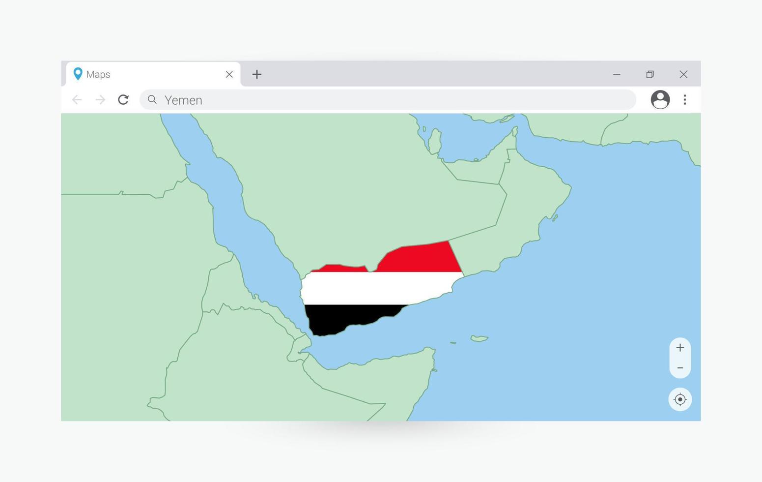 navegador janela com mapa do Iémen, procurando Iémen dentro Internet. vetor