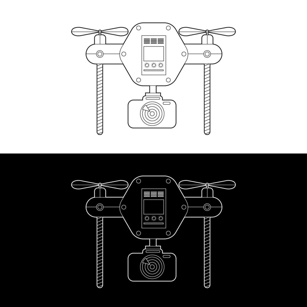 drone em estilo de contorno preto e branco vetor