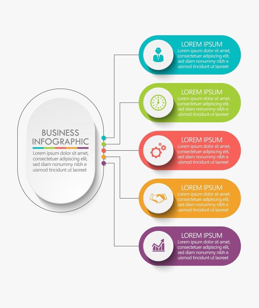 modelo de infográfico de linha fina de círculo com 5 opções. vetor