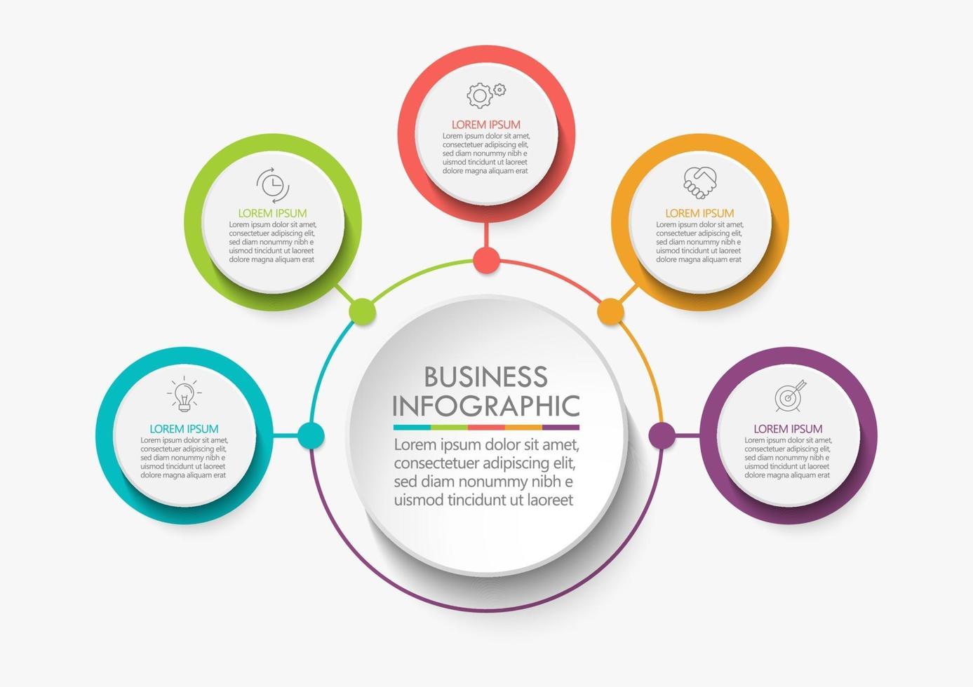 modelo de infográfico de círculo com 5 opções. vetor