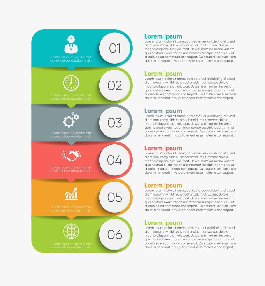 ícones de infográficos passo com 6 opções vetor