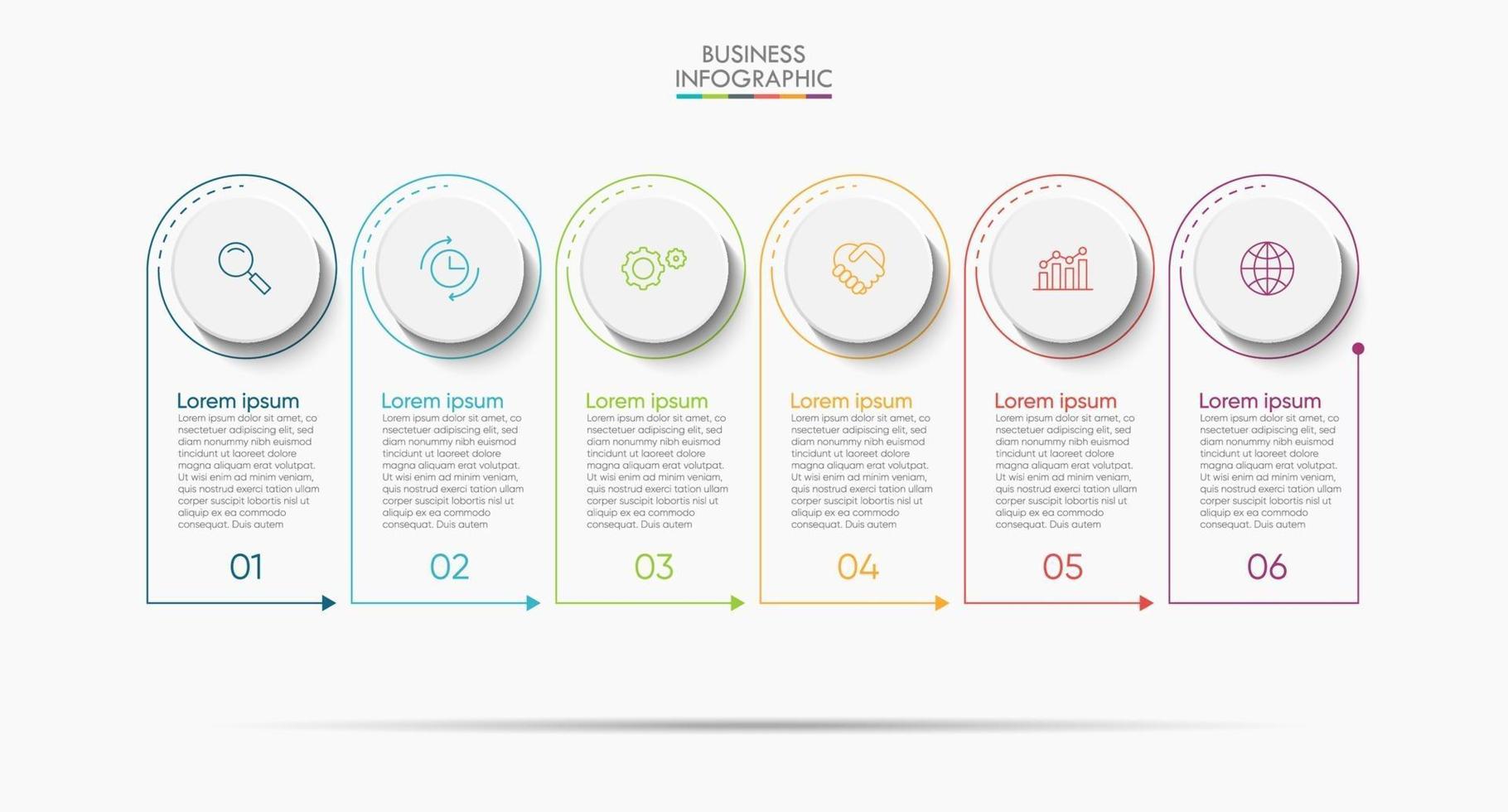 infográfico modelo de seta de linha fina com 6 opções vetor