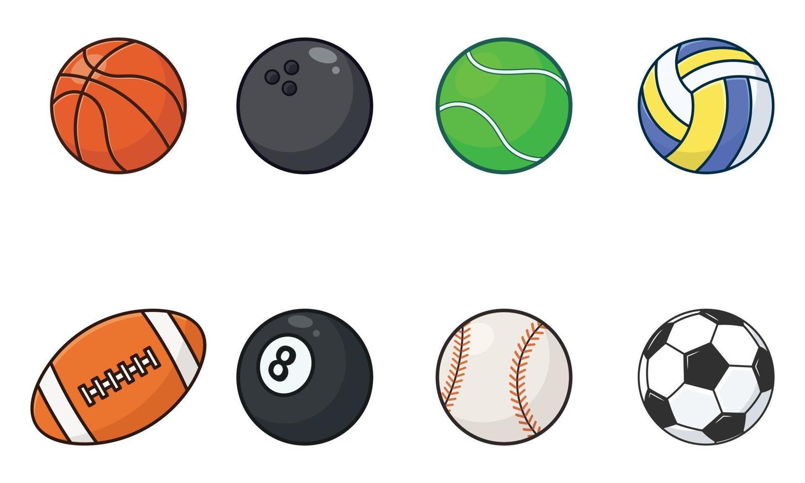 esporte bolas desenho animado ícone vetor coleção. conjunto do Esportes bola plano ilustração. Esportes ícone conceito ilustração, adequado para ícone, logotipo, adesivo, clipart