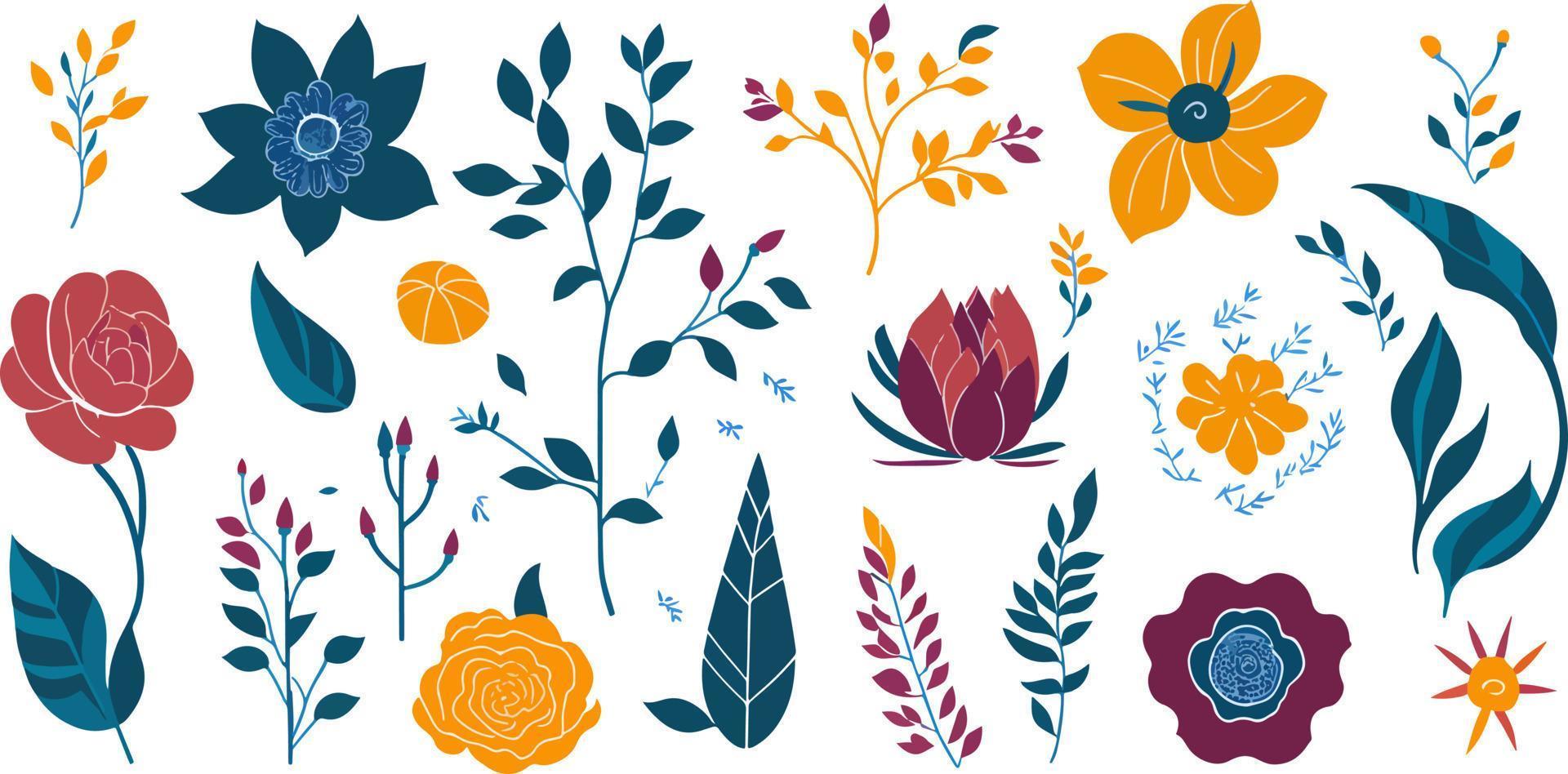 adicionar uma toque do natureza para seu Projeto com uma simples e colorida coleção do floral elementos vetor