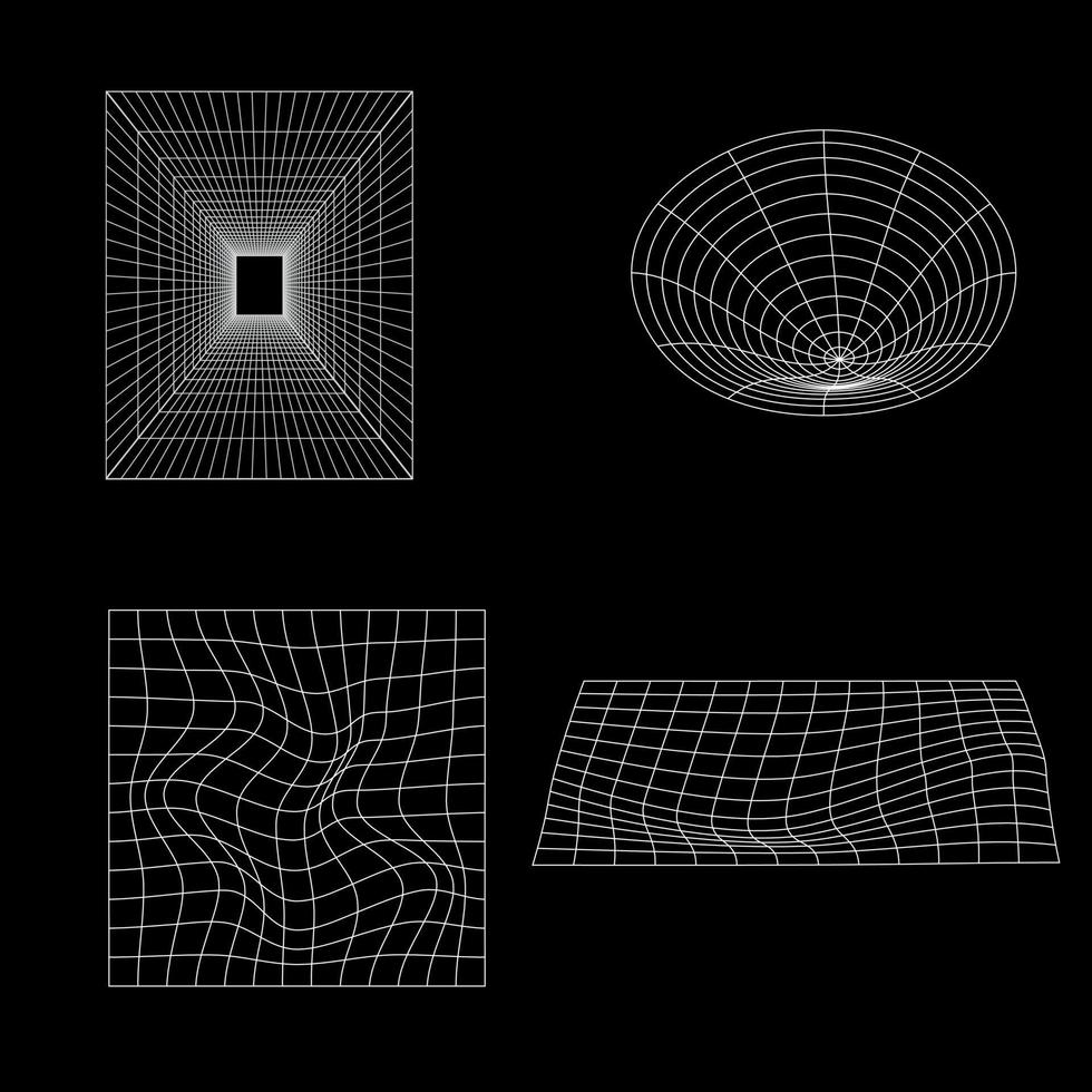 3d estrutura de arame forma, cyber neo futurista grades, 3d malha objetos e formas vetor