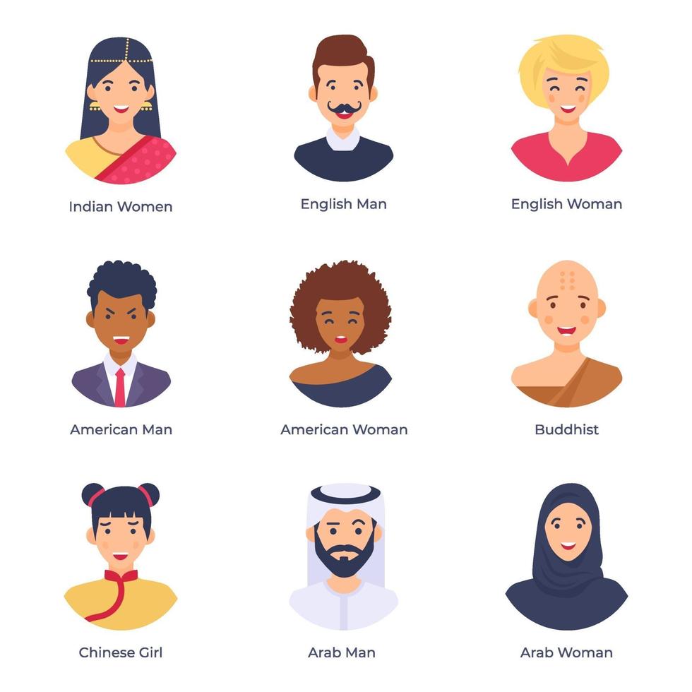 avatares de pessoas de diferentes nacionalidades de todo o mundo vetor