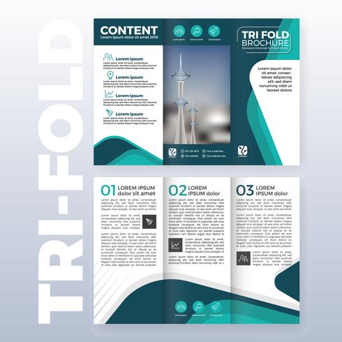 Design de modelo de negócio tri-fold brochura com cor turquesa vetor