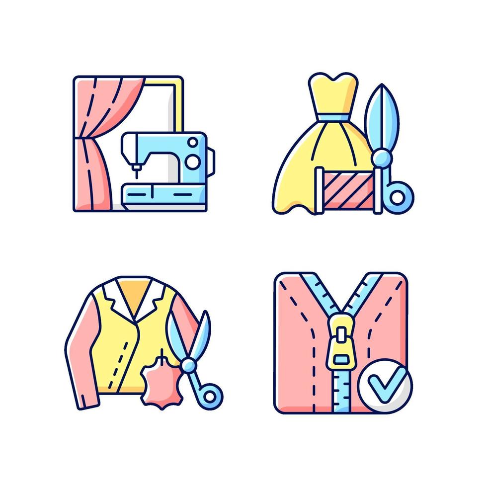 conjunto de ícones de cores rgb de serviço de conserto de roupas vetor