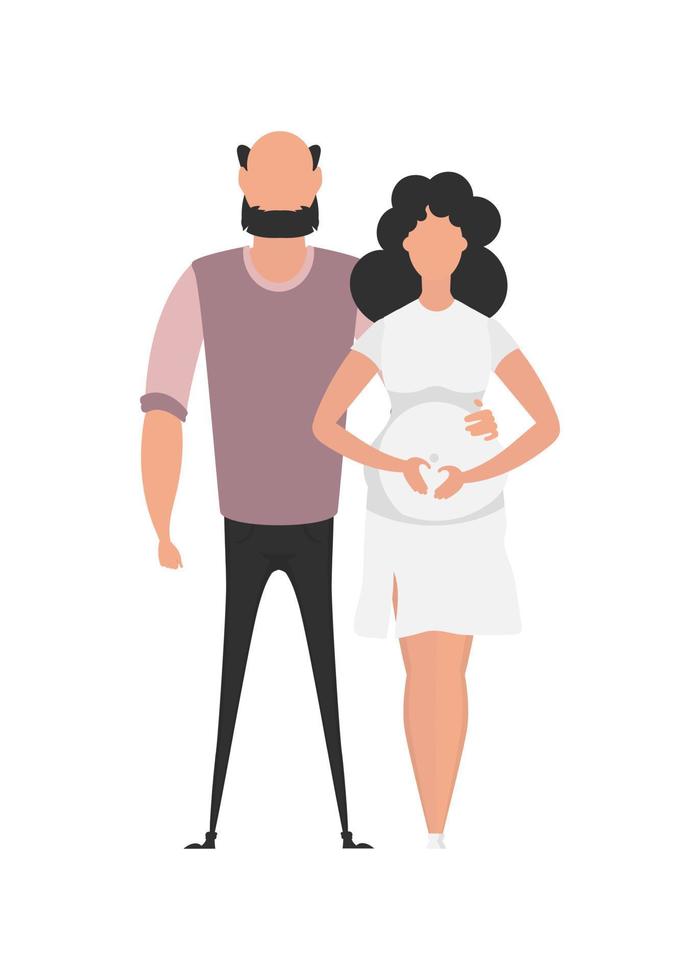 a homem e a grávida mulher estão retratado dentro cheio crescimento. isolado. feliz gravidez conceito. fofa ilustração dentro plano estilo. vetor