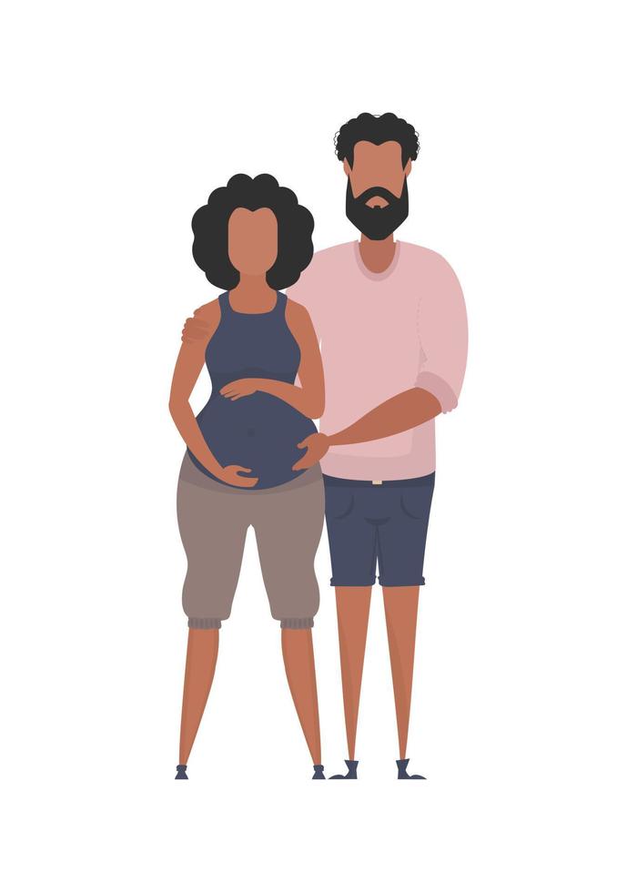 a grávida mulher e dela marido estão retratado dentro cheio crescimento. isolado. feliz gravidez conceito. vetor dentro desenho animado estilo.