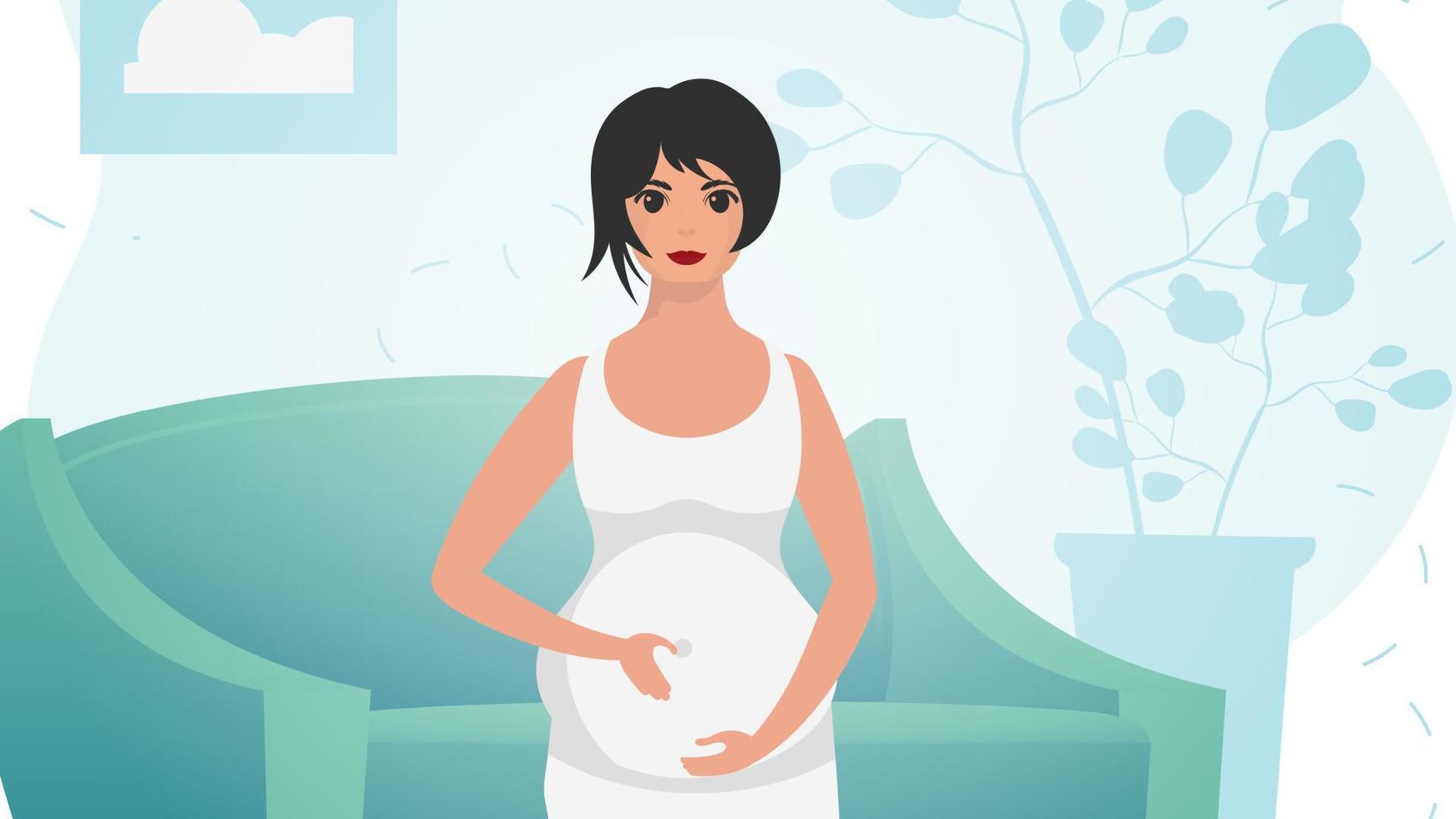 uma grávida mulher é segurando dela estômago. gravidez e maternidade. □ Gentil cores. vetor. vetor
