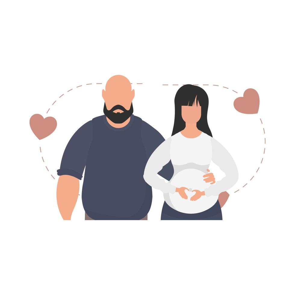 uma homem e uma grávida mulher para a cintura. isolado. feliz gravidez conceito. vetor ilustração dentro uma plano estilo.