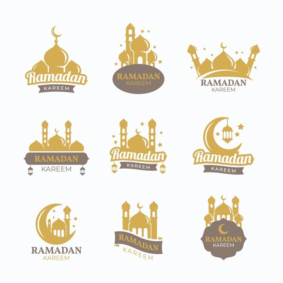 conjunto de crachá ramadan kareem com mesquita vetor