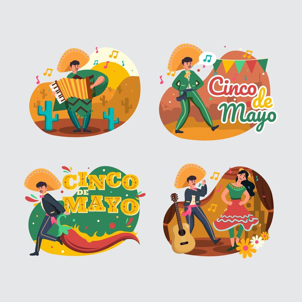 divertido conjunto de ícones de cinco de mayo vetor