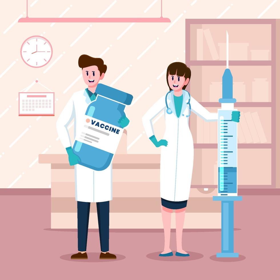 médico e enfermeira de plantão para o conceito de vacinação vetor