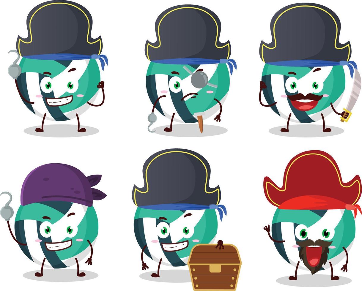 desenho animado personagem do voleio bola com vários piratas emoticons vetor