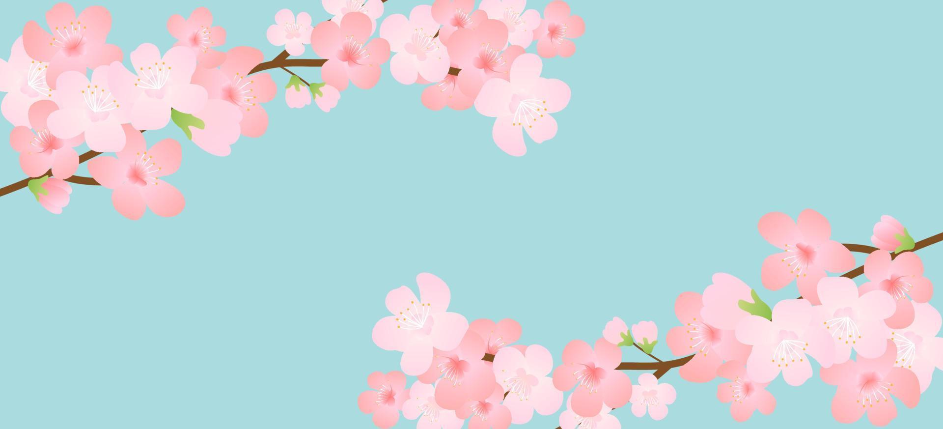 horizontal modelo com cereja florescer, Primavera flores, queda pétalas. retro vetor ilustração. Lugar, colocar para seu texto. Projeto para convite, bandeira, cartão, poster, folheto.