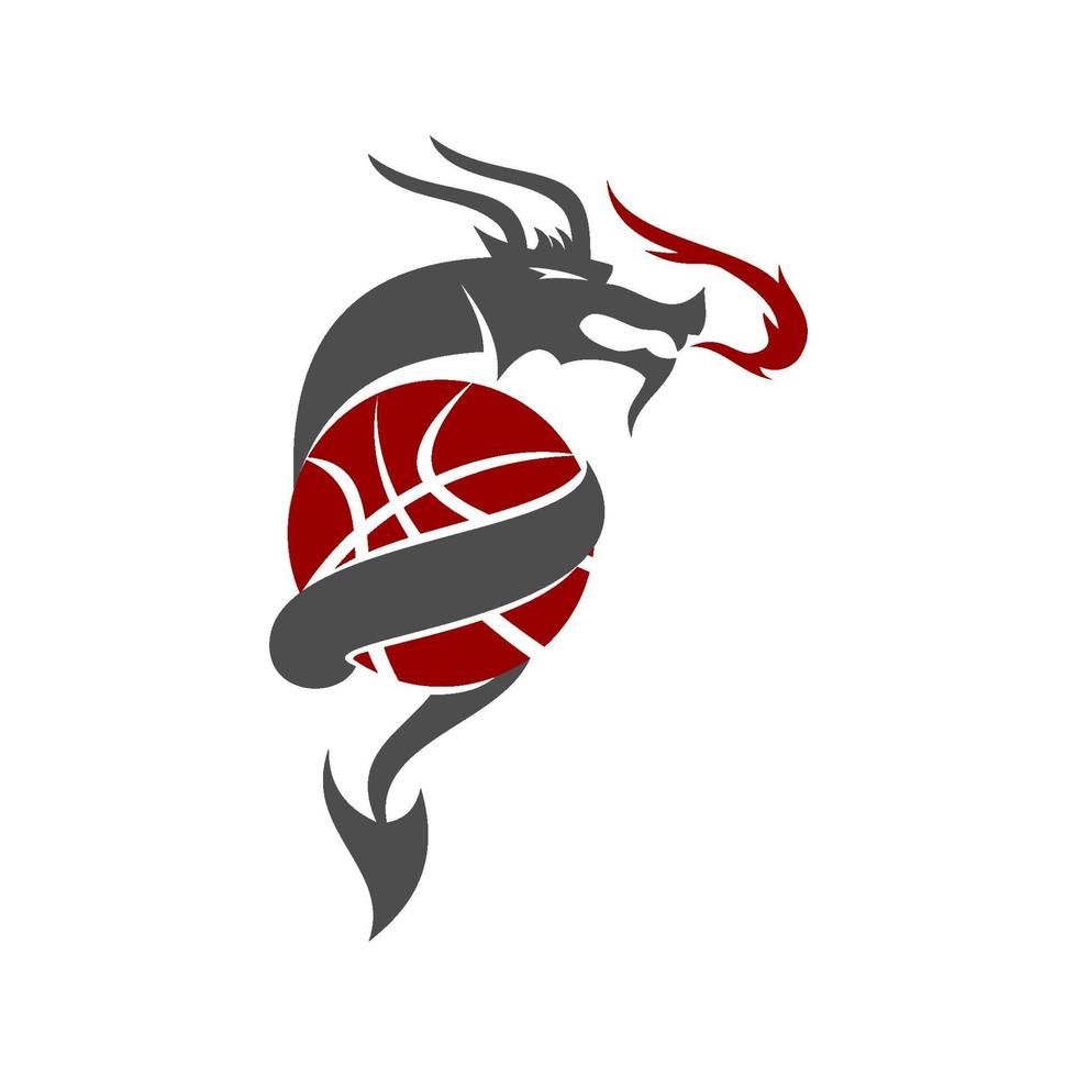 vetor de modelo de mascote de desenho de basquete dragão isolado