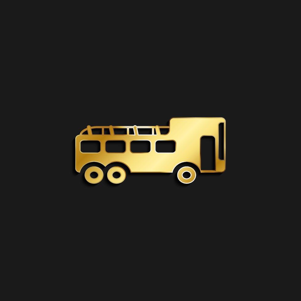 percorrer, ônibus, ícone ouro ícone. vetor ilustração do dourado estilo em Sombrio fundo