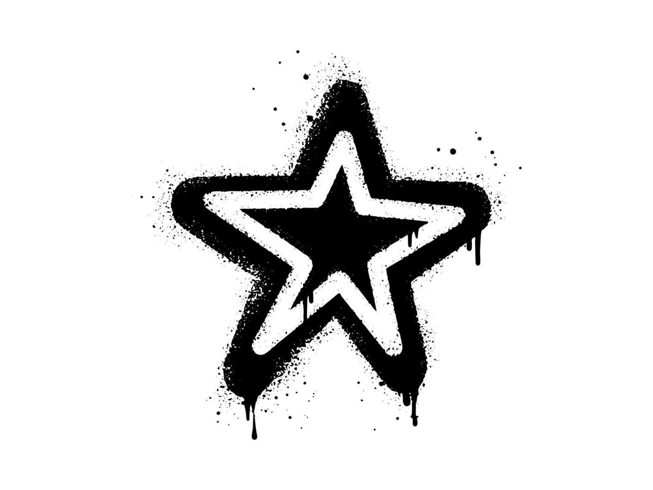 sinal de estrela de grafite pintado com spray em preto sobre branco. símbolo de gotejamento de estrela. isolado no fundo branco. ilustração vetorial vetor