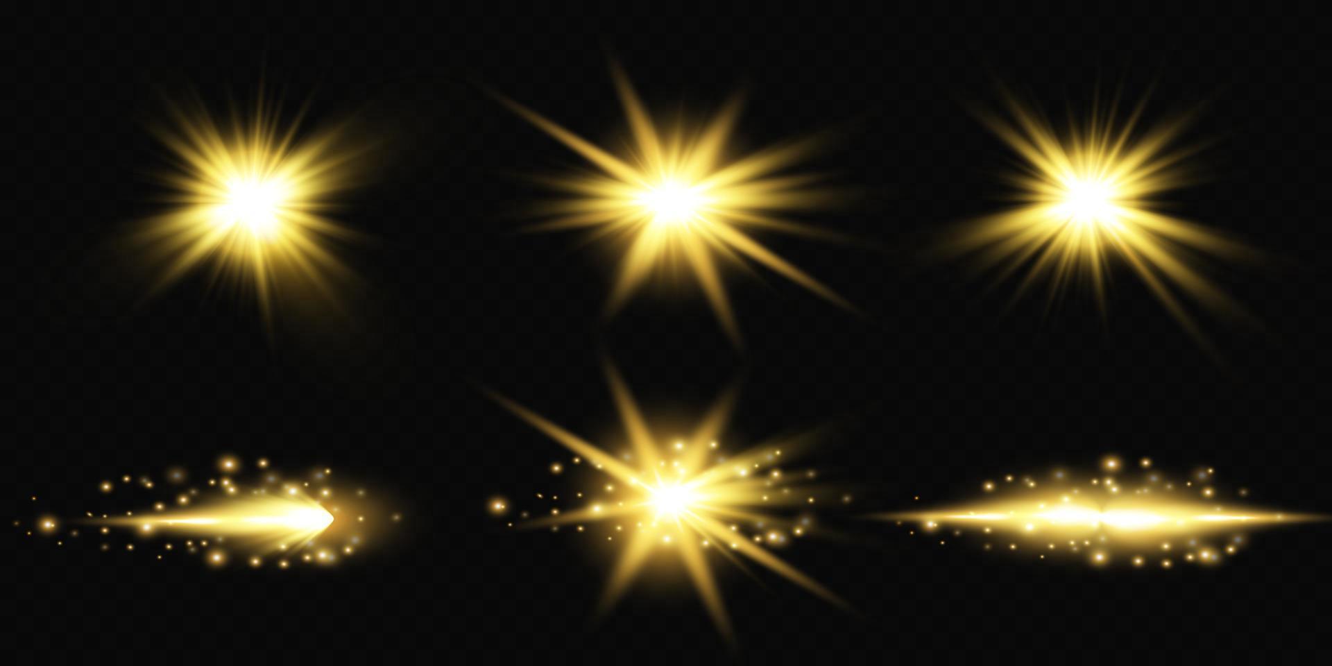 dourado estrela, em uma transparente fundo, a efeito do brilho e raios do luz, brilhando luzes, Sol. vetor