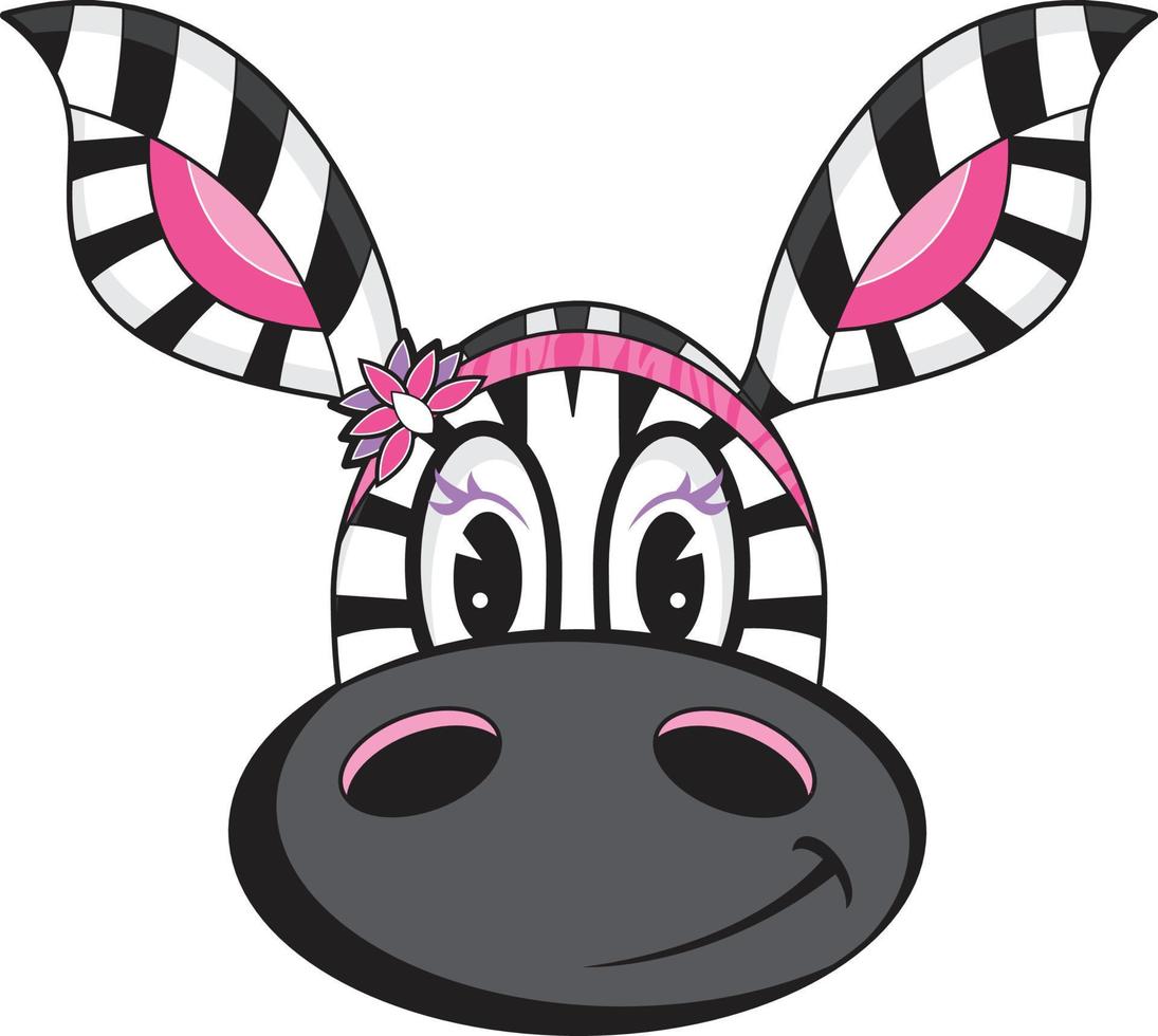 fofa desenho animado adorável zebra menina face vetor