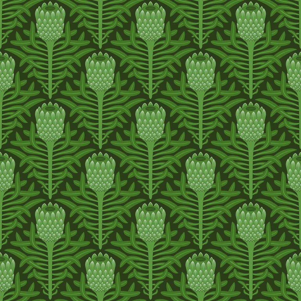 verde desatado vetor fundo com estilizado florescendo protea