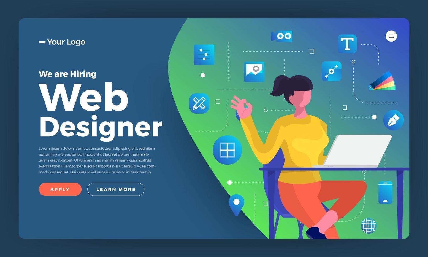 página de destino para anúncio de contratação de web designer vetor