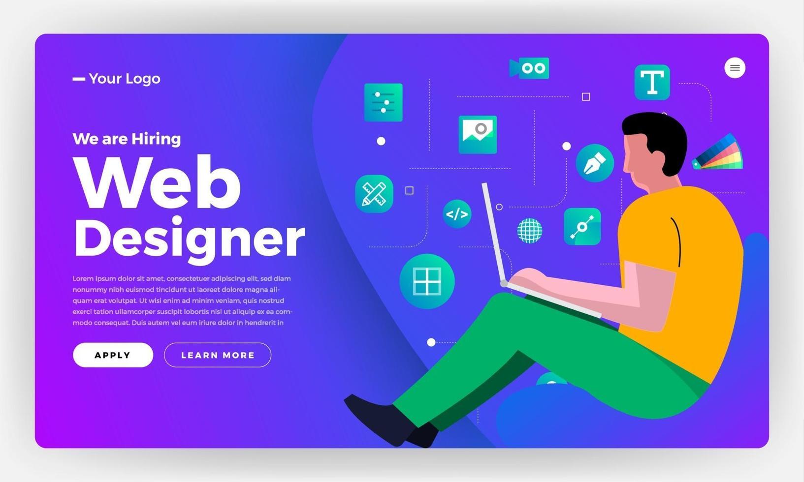 página de destino para anúncio de contratação de web designer vetor