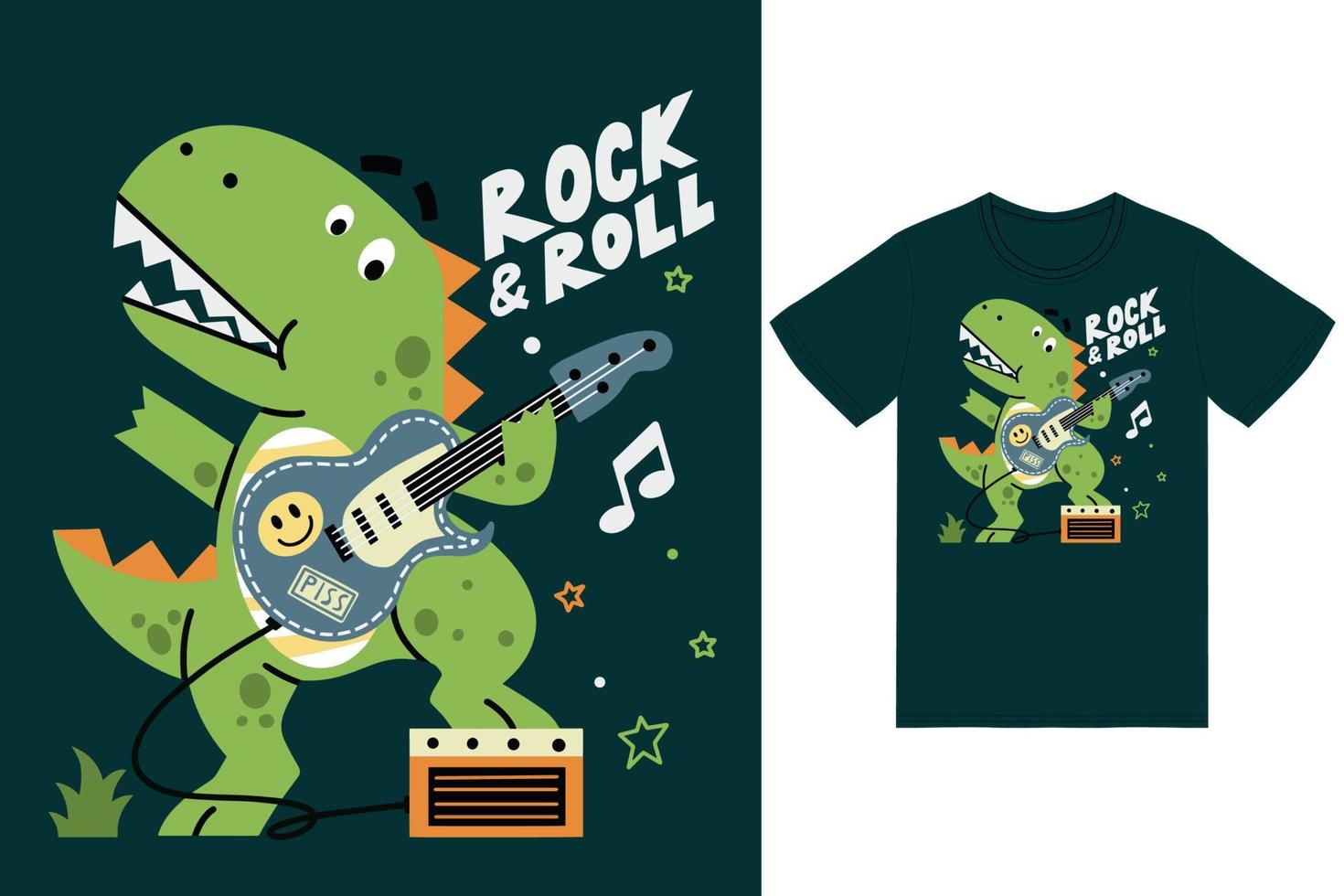 fofa dinossauro jogando guitarra ilustração com camiseta Projeto Prêmio vetor