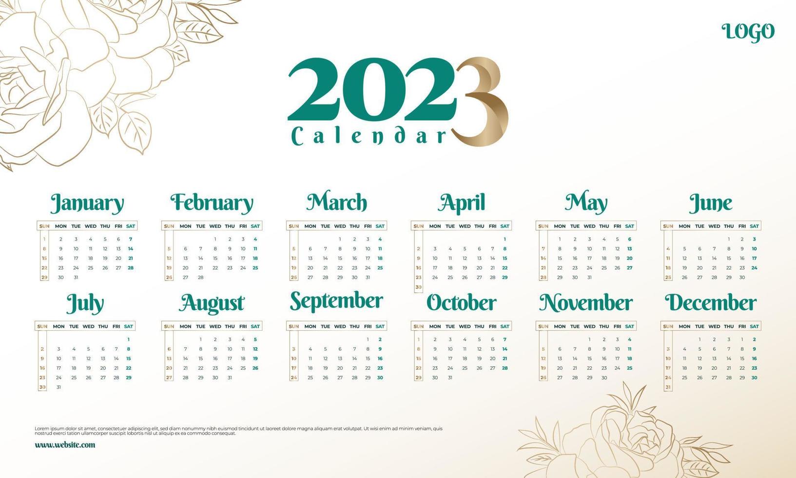 lindo floral fundo 2023 calendário vetor