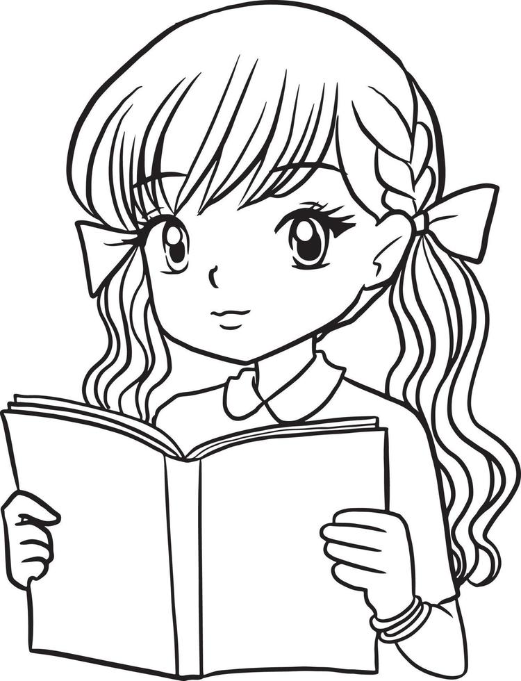 menina perfil avatar aluna lendo desenho animado rabisco kawaii