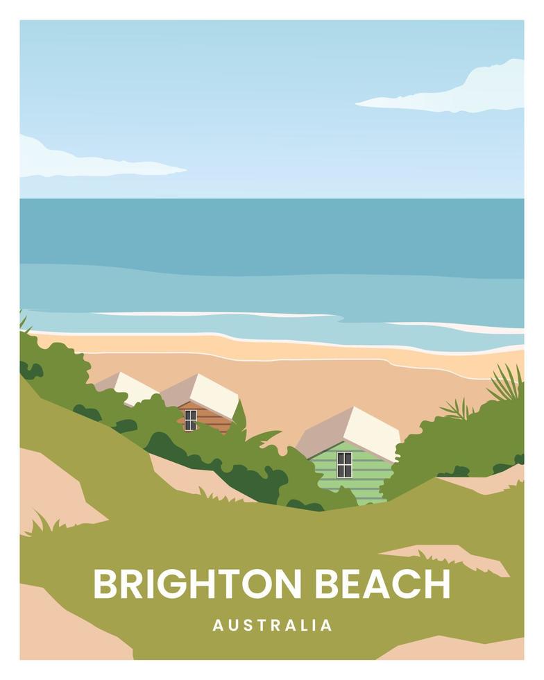 casas em branco arenoso de praia às Brighton de praia. vetor ilustração panorama fundo com minimalista estilo para poster, cartão postal, cartão, imprimir.