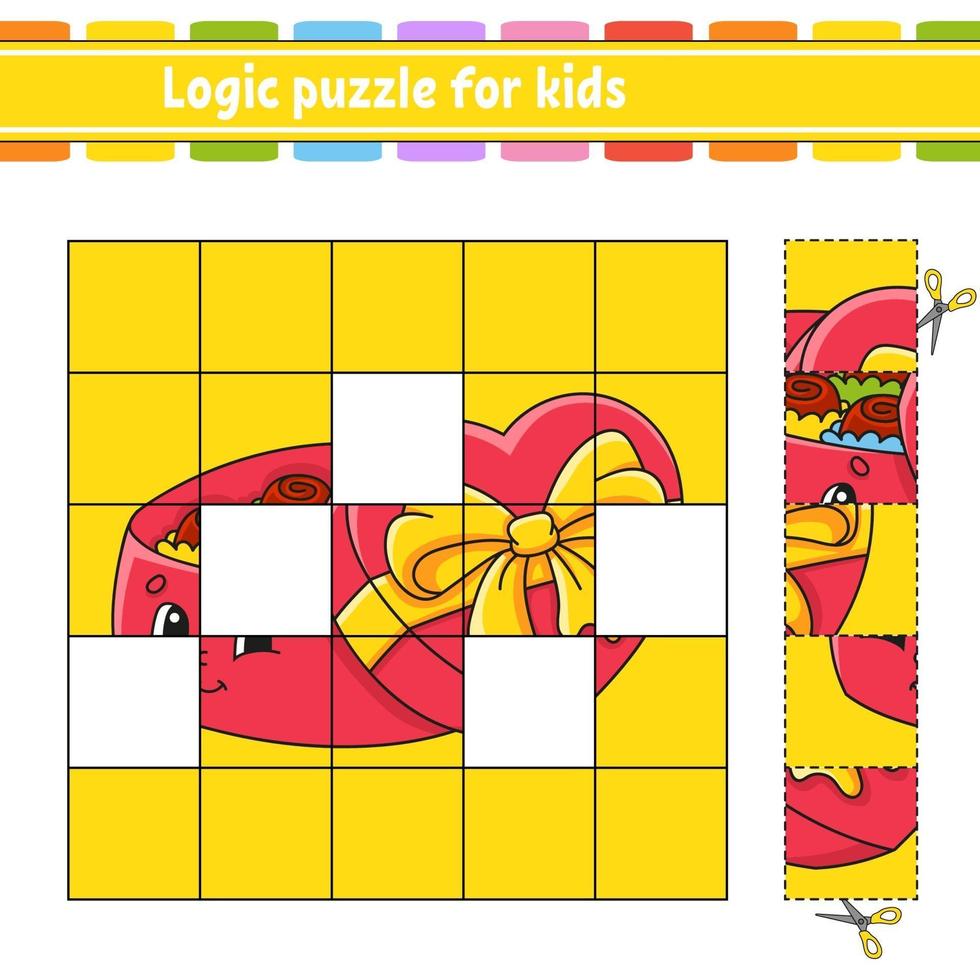 quebra-cabeça lógico para crianças com doces. planilha de desenvolvimento de educação. jogo de aprendizagem para crianças. página de atividades. ilustração em vetor plana isolada simples no estilo bonito dos desenhos animados.