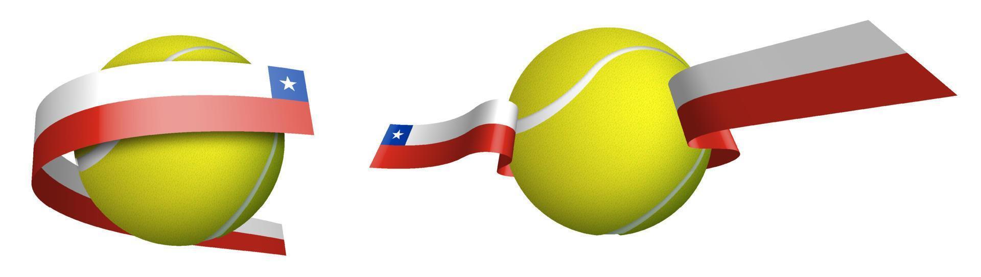 Esportes tênis bola dentro fitas com cores do Chile bandeira. isolado vetor em branco fundo