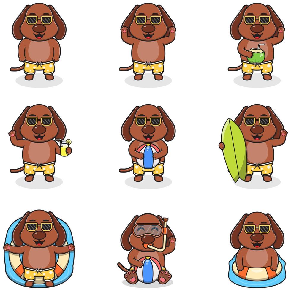 verão fofa cachorro vetor ilustração. plano cachorro verão desenho animado. gráfico desenho animado personagem para bandeira, adesivo publicidade viagem dentro verão tema ilustração. verão feriado conceito Projeto.