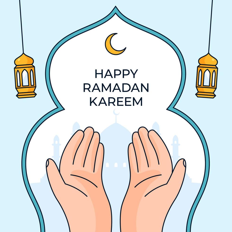 orar mão Perguntando perdão para Alá vetor esboço ilustração para Ramadã atividade poster bandeira