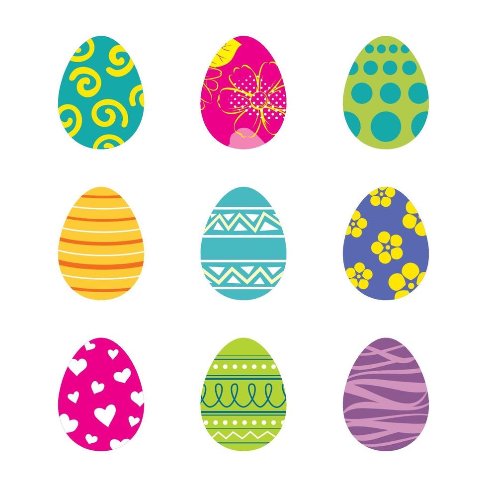 conjunto de ovos de Páscoa, isolado no fundo branco. vetor moderno novo design com diferentes cores e padrões.