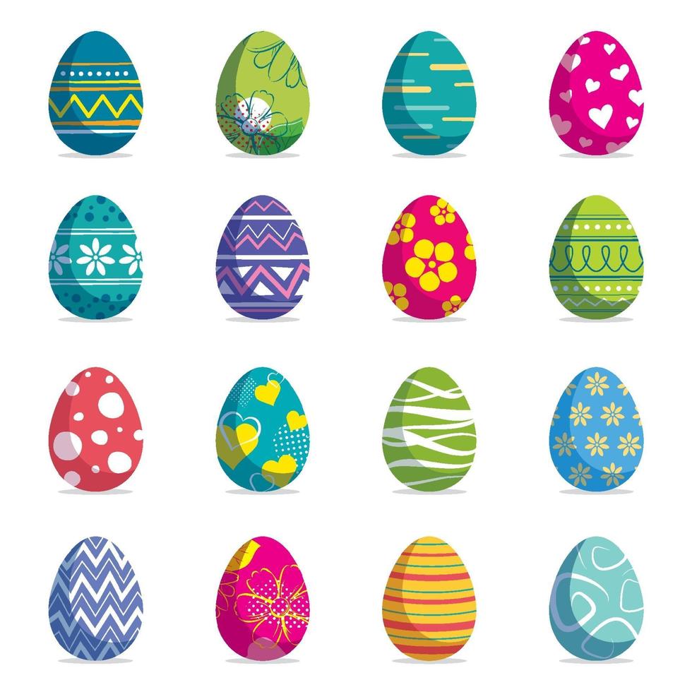 conjunto de fundo isolado de ovos de Páscoa. vetor moderno novo design com diferentes cores e padrões.