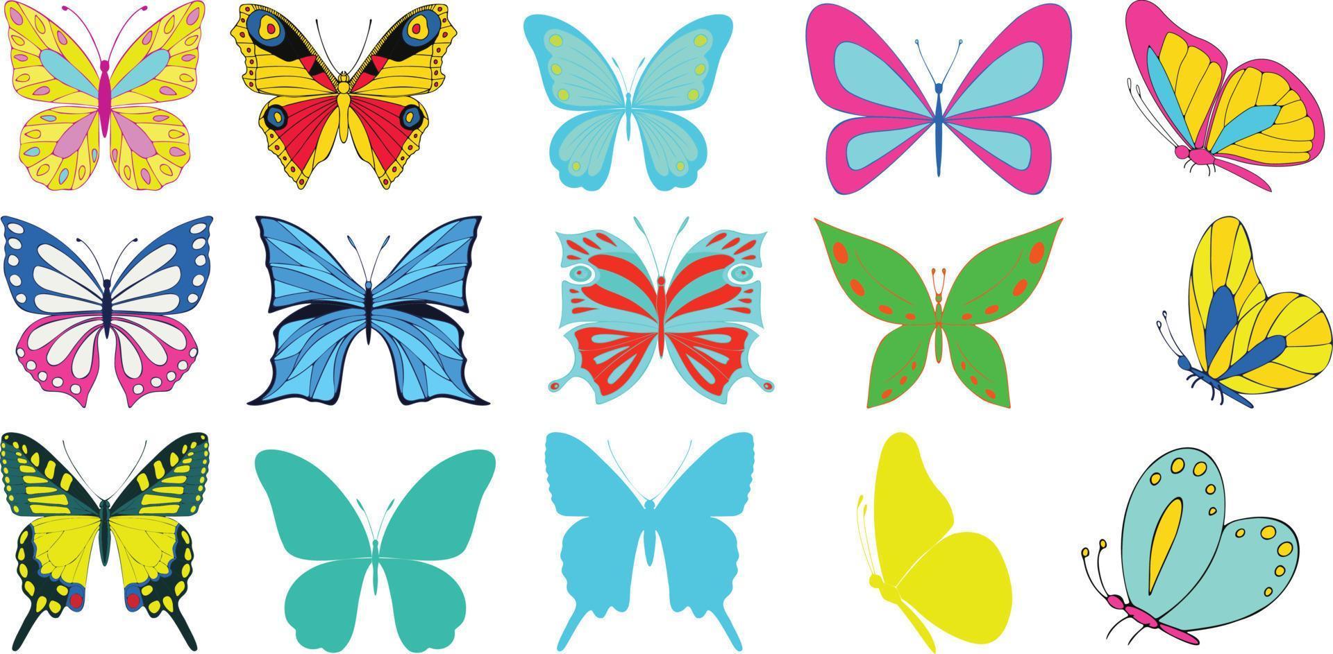conjunto do borboletas Preto e branco flores monarca borboleta silhuetas coleção, vetor ilustração isolado em branco fundo e transparente imagens