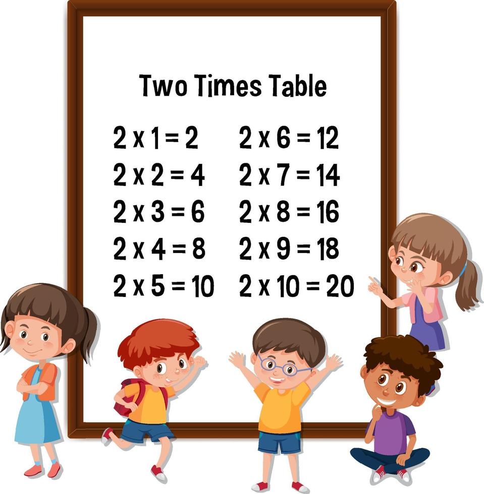 tabela dupla com o personagem de desenho animado de muitas crianças vetor
